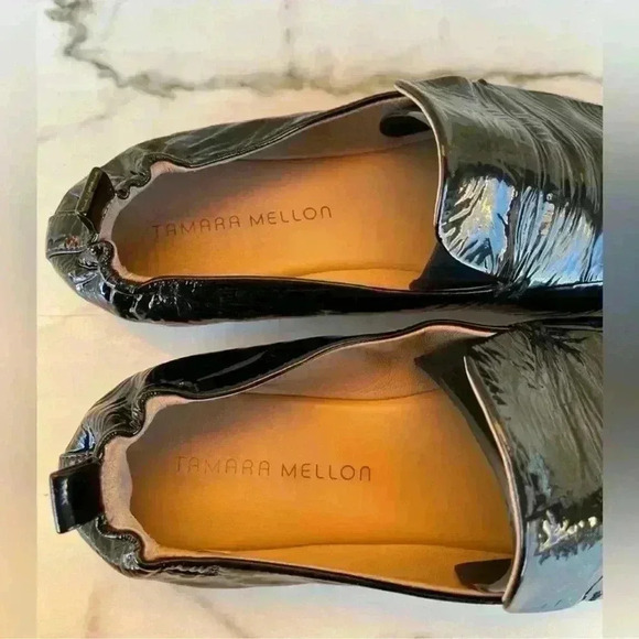 Tamara Mellon Black Patent Stow Loafer Flats 39 1/2 - Picture 3 of 6